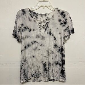 Charlotte Russe Tie Dye Cross Chest Blue and White Short Sleeve top